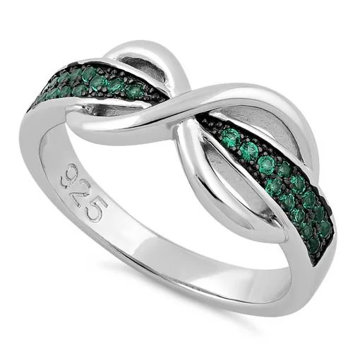 Ladies diamond wedding band-Sterling Silver Infinity Pave Emerald CZ Ring