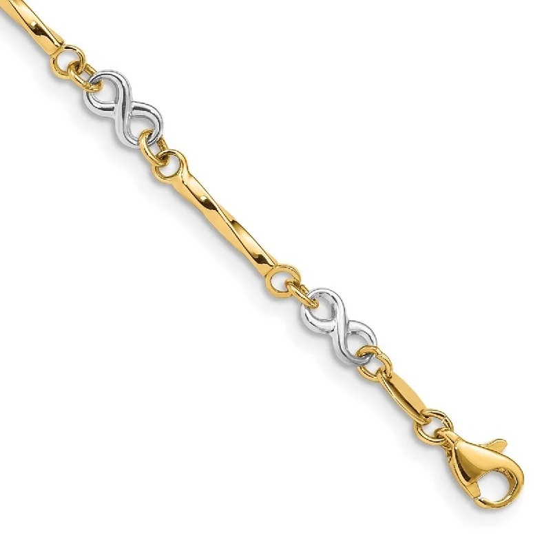 Ladies silver chain bracelet-Curata 10k Two tone Gold 7.5" 5mm Infinity Twisted Bar Link Bracelet