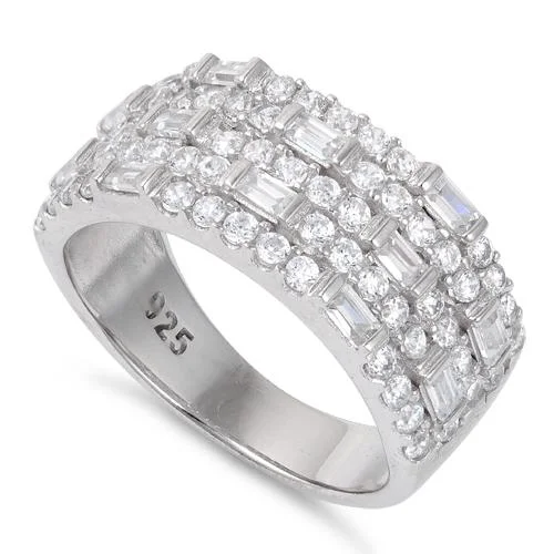 Ladies gold ring-Sterling Silver False Stacking CZ Pave Ring