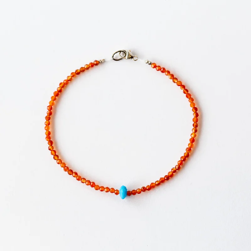 Ladies minimalist bracelet-Margaret Solow | Carnelian Beaded Bracelet with Round Turquoise Bead