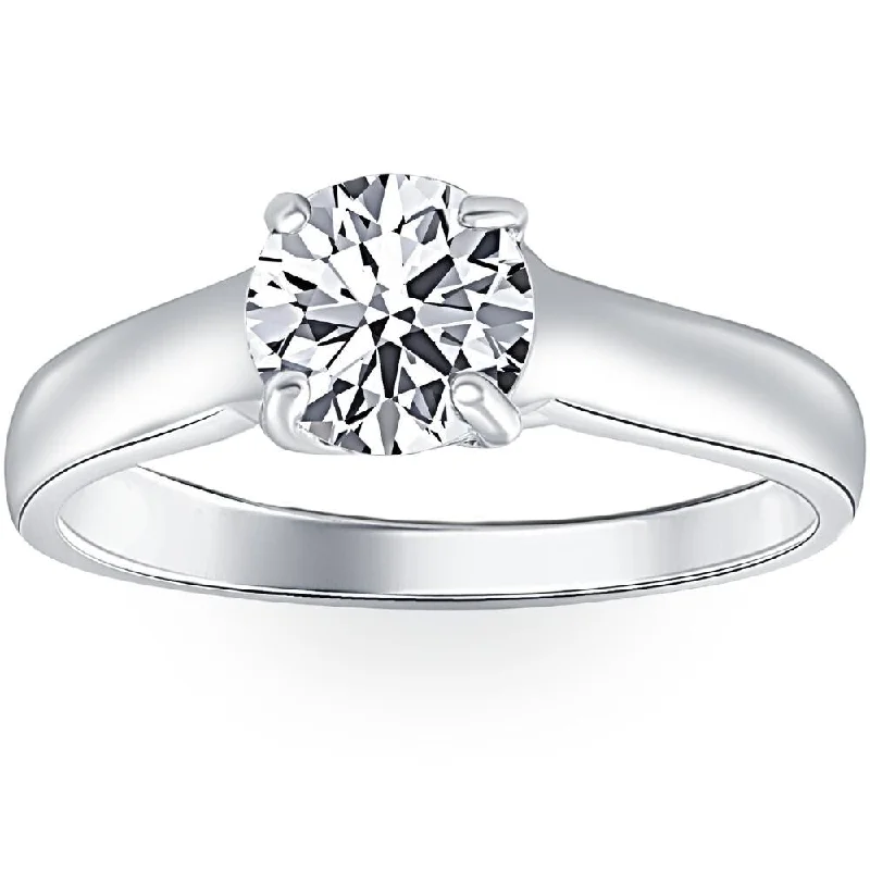 Ladies halo engagement ring-1 Ct Solitaire Round Cut Diamond Engagement Ring 14k White Gold Lab Grown