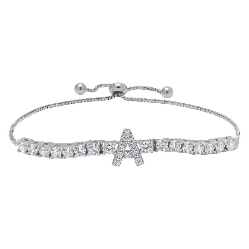 Ladies classic bracelet-Victoria Townsend .925 Sterling Silver Cubic Zirconia Initial Adjustable Bracelet