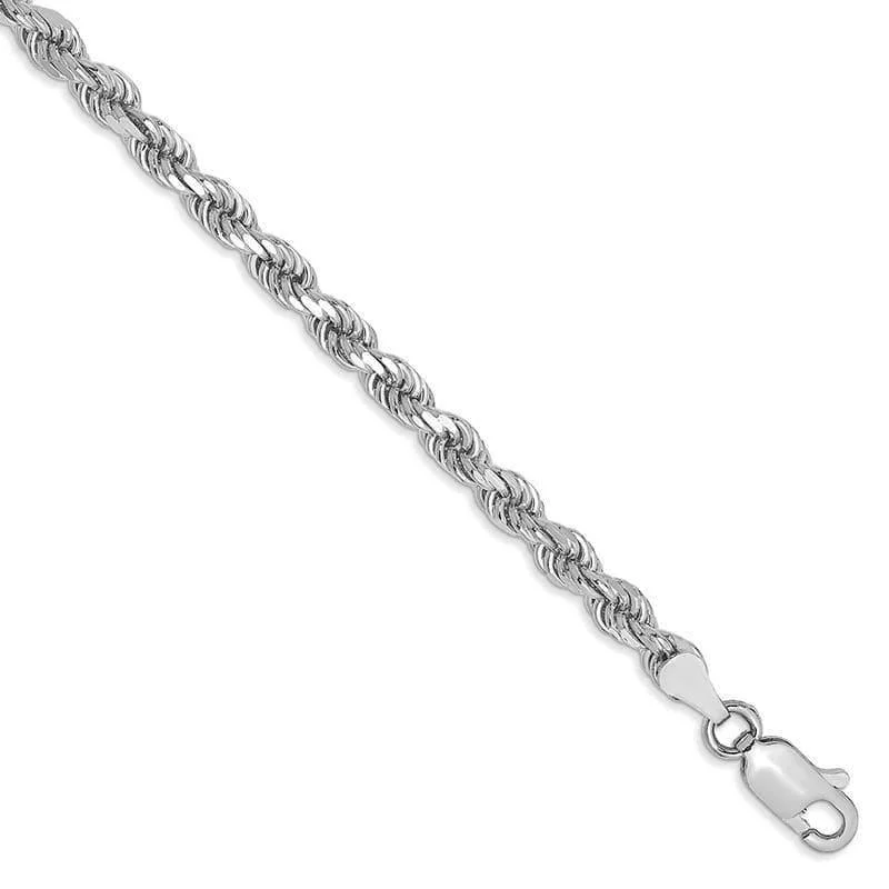 Ladies thin bracelet-14k White Gold 3.5mm Diamond Cut Rope Bracelet