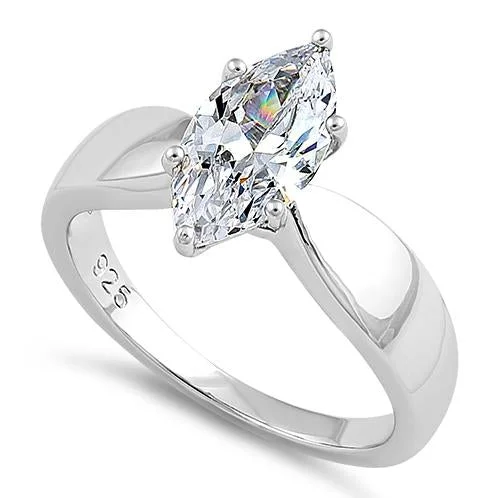 Ladies gold engagement ring-Sterling Silver Marquise Clear CZ Ring