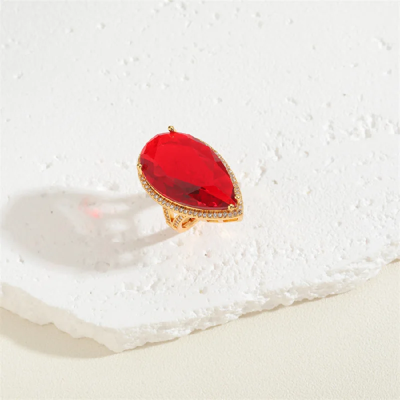 Red Corundum Water Drop Zircon Ring