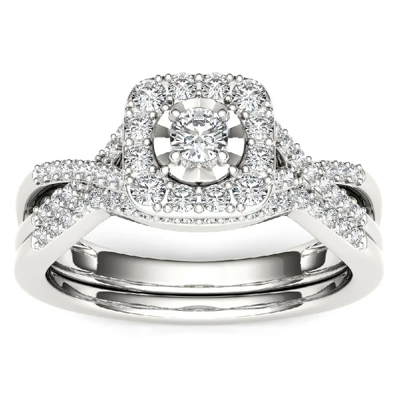 Ladies unique diamond engagement ring-De Couer 10k White Gold 2/5ct TDW Diamond Halo Engagement Ring Set with One Band