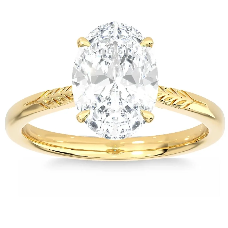 Ladies round diamond engagement ring-Certified 2 1/2Ct Oval Solitaire Diamond Engagement Ring in Gold Lab Grown