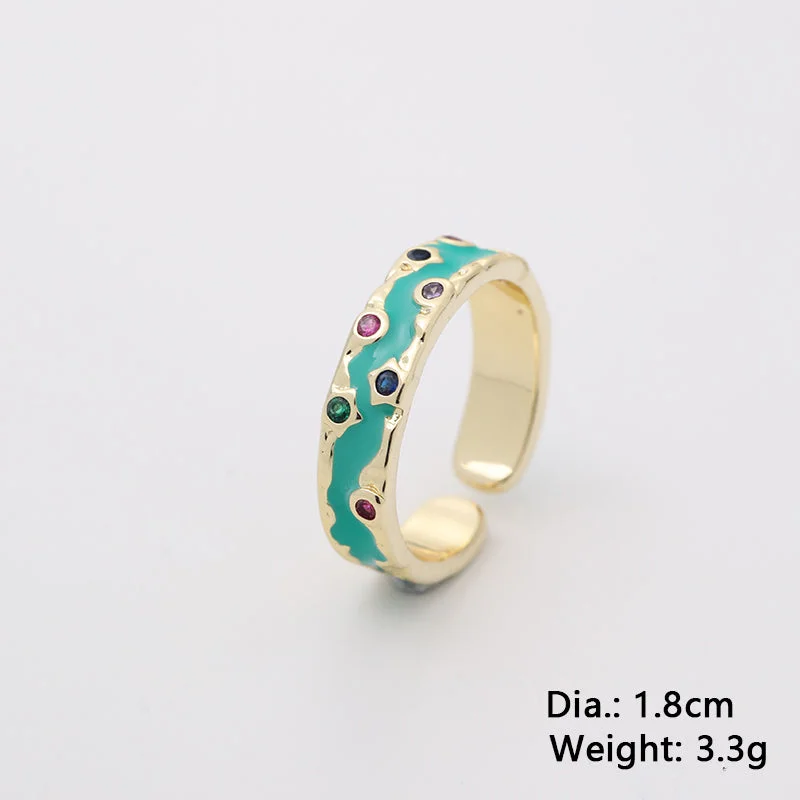 Ladies silver stackable rings-Elegant Streetwear Geometric Copper Enamel Inlay Rhinestones Open Rings