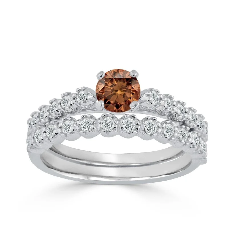 Ladies engagement ring with a solitaire diamond-Auriya Round 3/4ct TDW Brown Diamond Engagement Ring Set 14k Gold