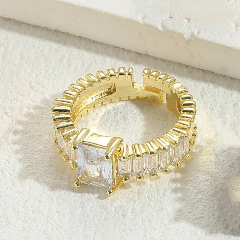 Square Zircon 14K Real Gold