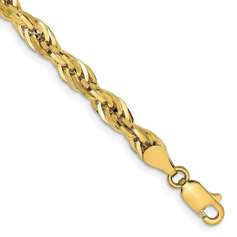 Ladies gemstone bangles-Curata 14k Yellow Gold 4.75mm Hollow Rope Chain Bracelet Options: 7" 8"