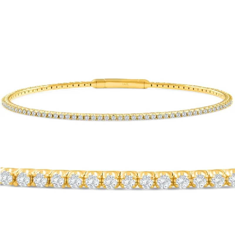 Ladies diamond bracelet for women-3Ct F/VS Diamond Flexible Oval Bangle Women's Bracelet Yellow Gold Lab Grown