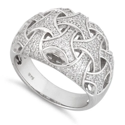 Ladies princess-cut ring-Sterling Silver Woven Pave CZ Ring