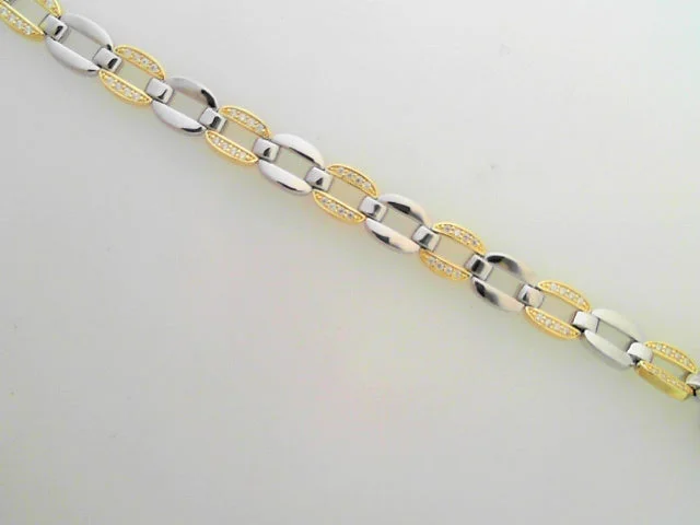 Ladies bangle set-Sterling Silver Simulated Diamond Two Tone Bracelet