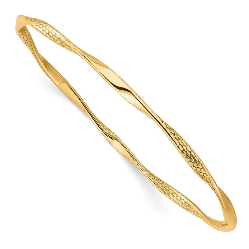 Ladies adjustable gold bracelet-Curata 10k Yellow Gold 8" 3mm Textured Twisted Slip-on Bangle Bracelet