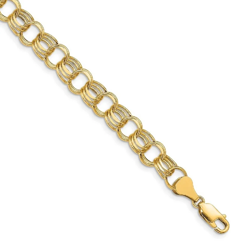 Ladies pearl bangle-Curata 10k Yellow Gold Lite 8mm Triple Link Charm Bracelet Options: 7" 8"