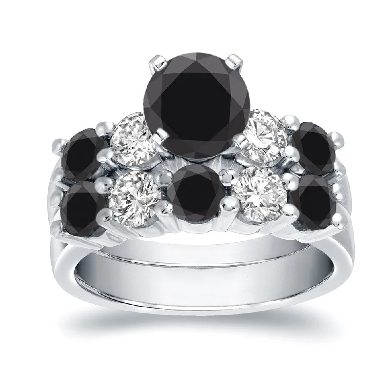 Ladies black diamond engagement ring-Auriya 14k Gold 14k White Gold 4ctw 5-Stone Black Diamond Engagement Ring Set