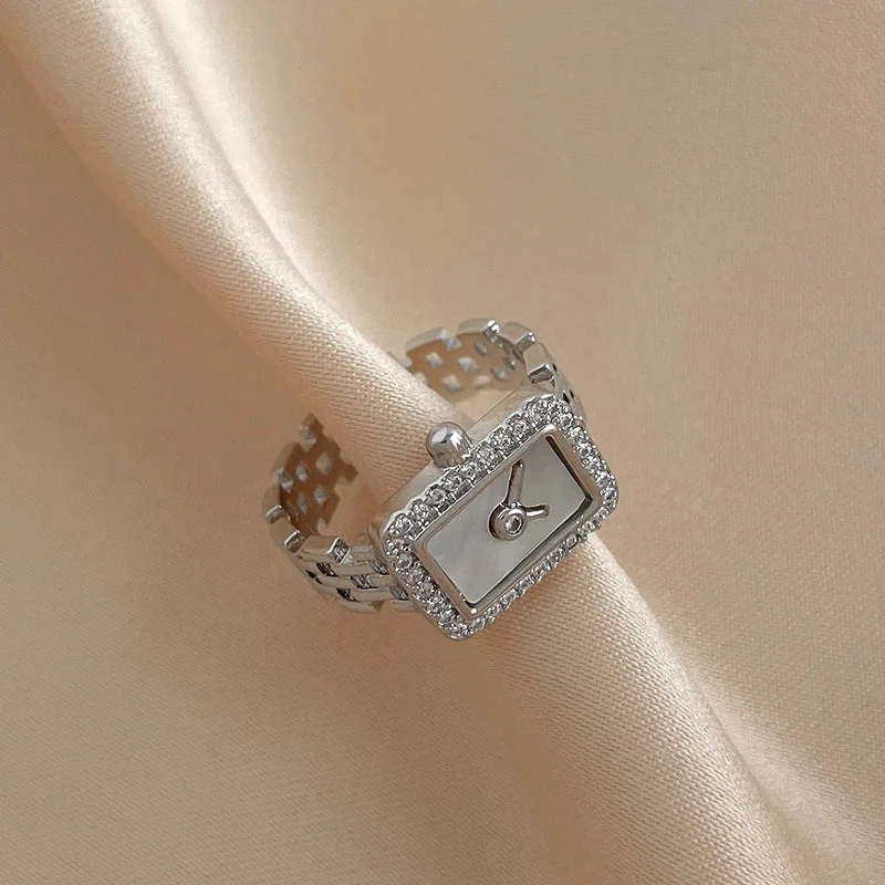 27# Real Gold Electroplated Zircon Square Watch Chain Open Ring