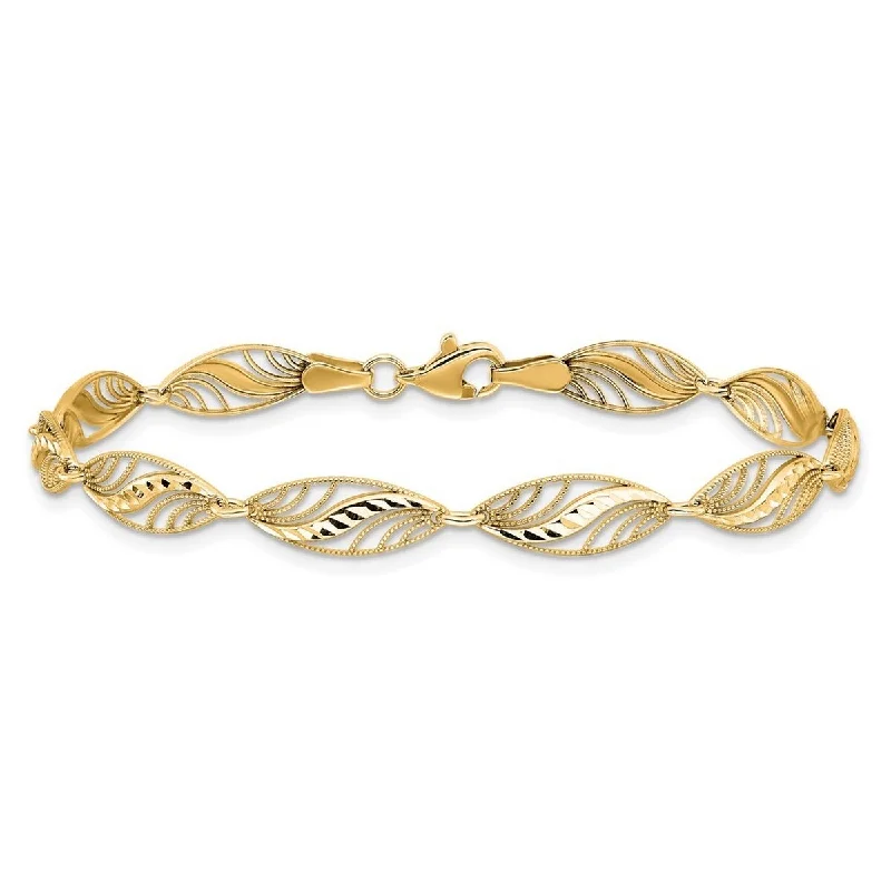 Ladies initial bracelet-Curata 10k Yellow Gold 7.25" Filigree Diamond-cut Wave Links Bracelet