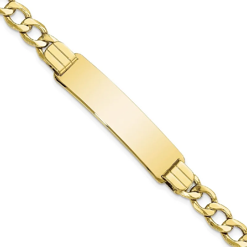 Ladies floral bracelet-10k Yellow Gold Semi-solid Curb Link ID Bracelet, 7" (W-10.44mm)