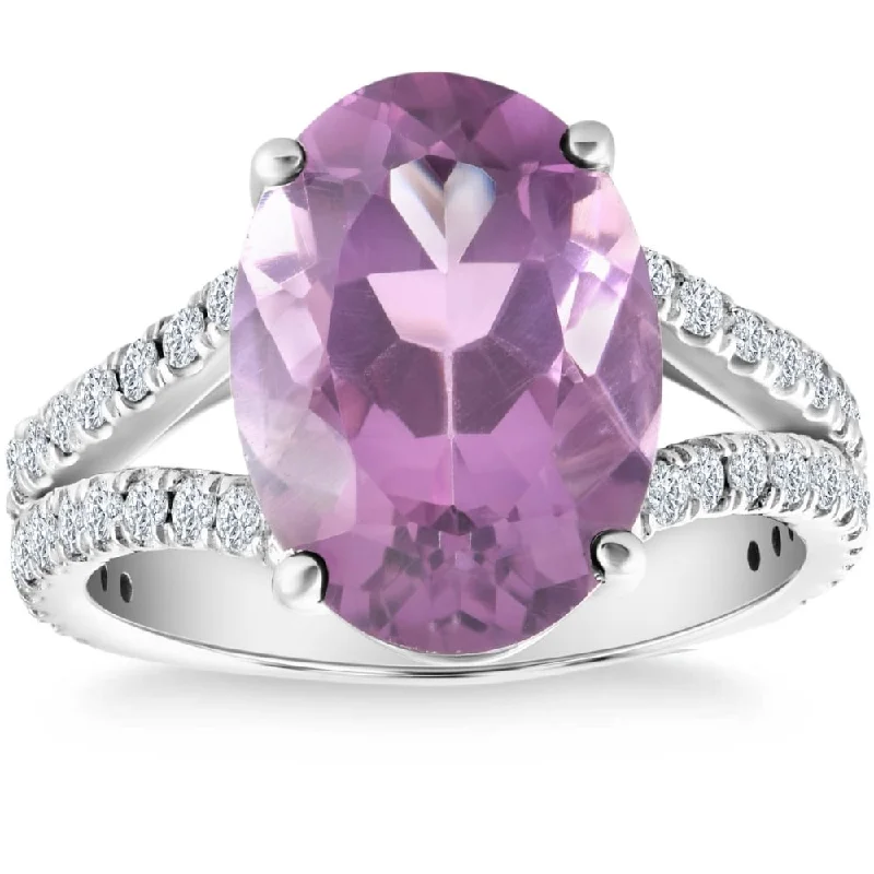 Ladies diamond wedding engagement ring-4 3/4Ct Amethyst Diamond Split Shank Engagement Ring White or Yellow Gold