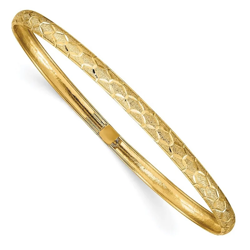 Ladies vintage bracelet-Curata 10k Yellow Gold 7" 4.5mm Hexagonal Design Diamond Cut Flexible Slip-on Bangle Bracelet