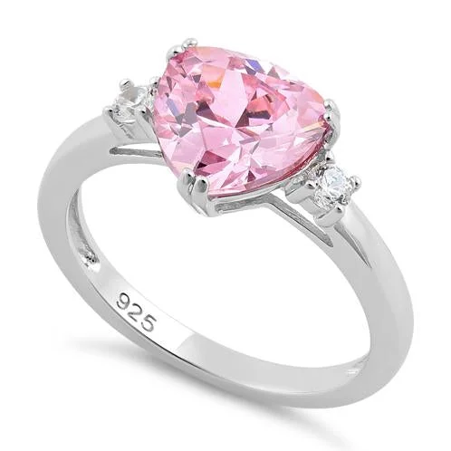 Ladies multi-stone ring-Sterling Silver Trillion Cut Pink CZ Ring