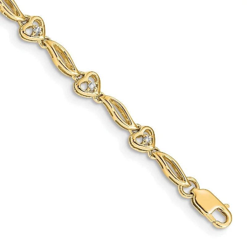 Ladies lucky charm bracelet-Curata 14k Yellow Gold Diamond Love Hearts Tennis Bracelet