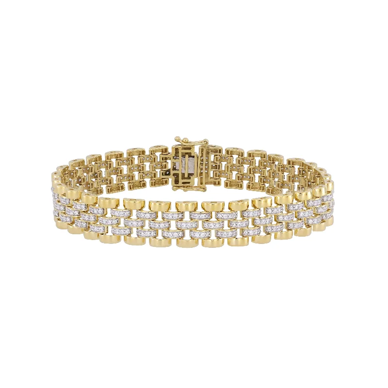 Ladies gemstone bangles-MEN'S  BRACELET 2.50CT ROUND DIAMOND 10K YELLOW GOLD