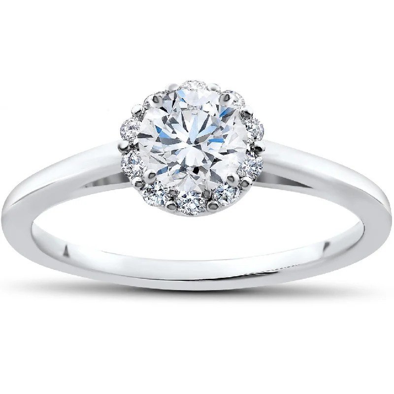 Ladies vintage diamond engagement ring-3/4 Ct Lab Created Diamond Madelyn Halo Engagement Ring White Gold