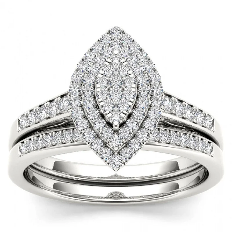 Ladies radiant cut engagement ring-De Couer IGI Certified 14k White Gold 1/3ct TDW Diamond Marquise Shape Halo Engagement Ring Set