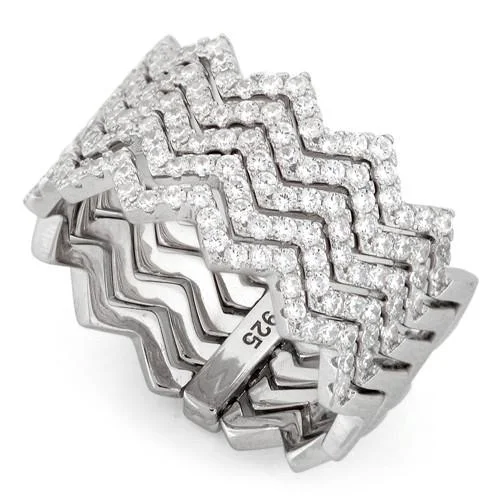 Ladies adjustable statement ring-Sterling Silver Movable Zig Zag CZ Ring