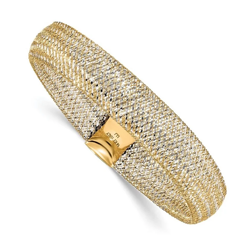 Ladies handmade bangle-Curata 14k Two tone Gold 7" 11mm Mesh Stretch Slip-on Bracelet