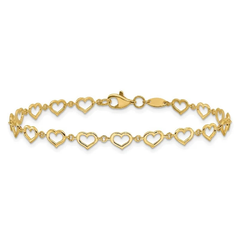 Ladies eternity bangle-Curata 14k Gold Polished Love Heart Link Bracelet Measures 4mm Wide 7.5 Inch Jewelry for Women