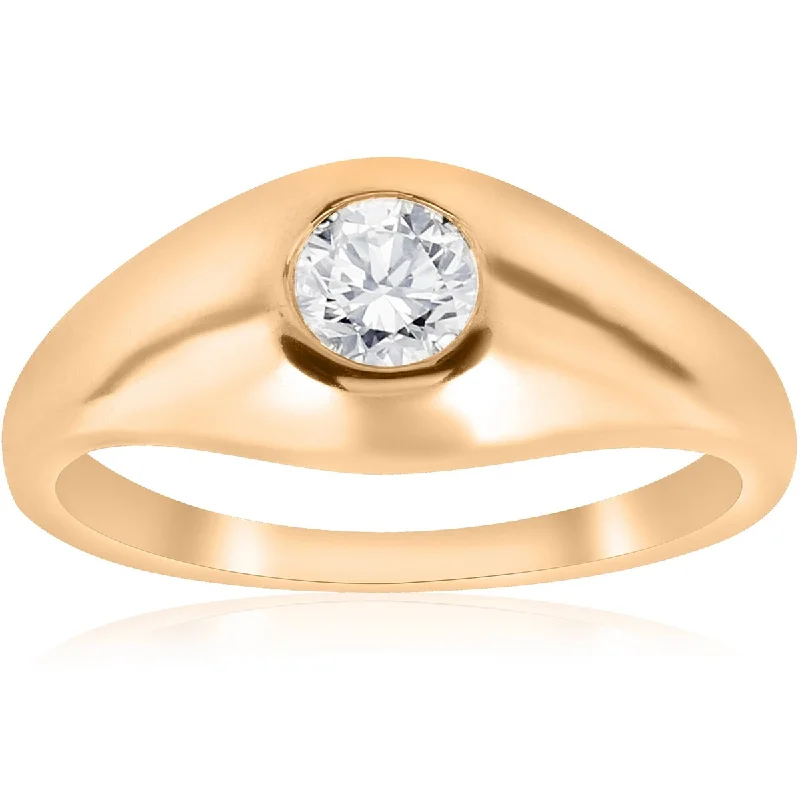 Ladies budget engagement ring-1/2Ct Men's Round Cut Diamond Solitaire Engagement Wedding Ring 14K Yellow Gold