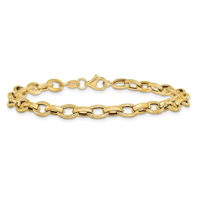 Ladies delicate bracelet-Curata 14k Yellow Gold 7.25" 5.5mm Polished and Textured Large Rolo Link Bracelet