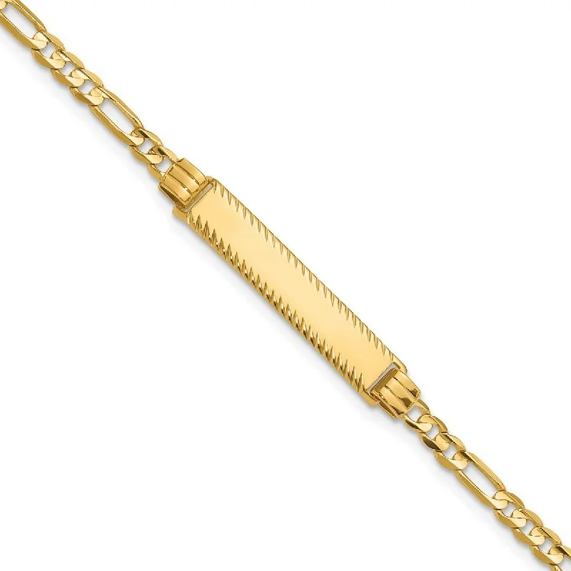 Ladies fitness bracelet-Curata 14k Yellow Gold 3mm Diamond-cut Figaro Link ID Bracelet Options: 7" 8"