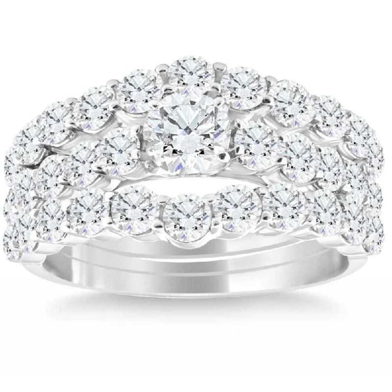 Ladies engagement ring with side stones-2 3/4Ct Diamond Trio Engagement Wedding Ring White Gold Matching Wedding Set