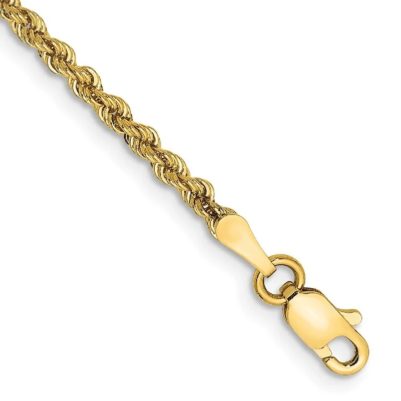 Ladies adjustable gold bracelet-Curata 10k Yellow Gold 2.25mm Regular Rope Chain Bracelet Options: 7" 8"