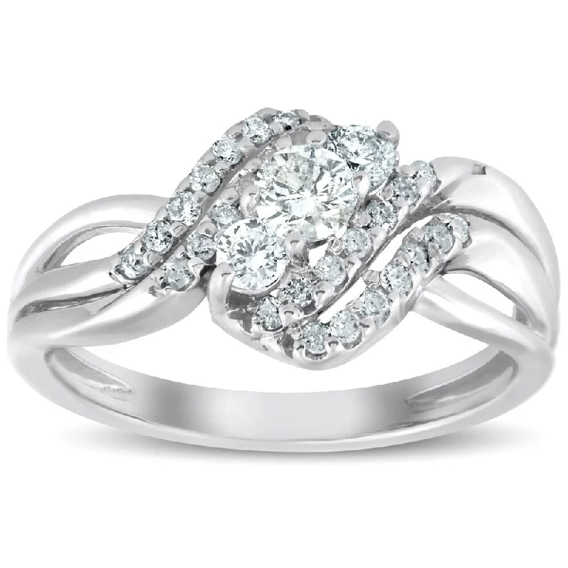 Ladies vintage style engagement ring-Pompeii3 10k White Gold 5/8 ct TDW Three Stone Diamond Multi Row Engagement Anniversary Ring