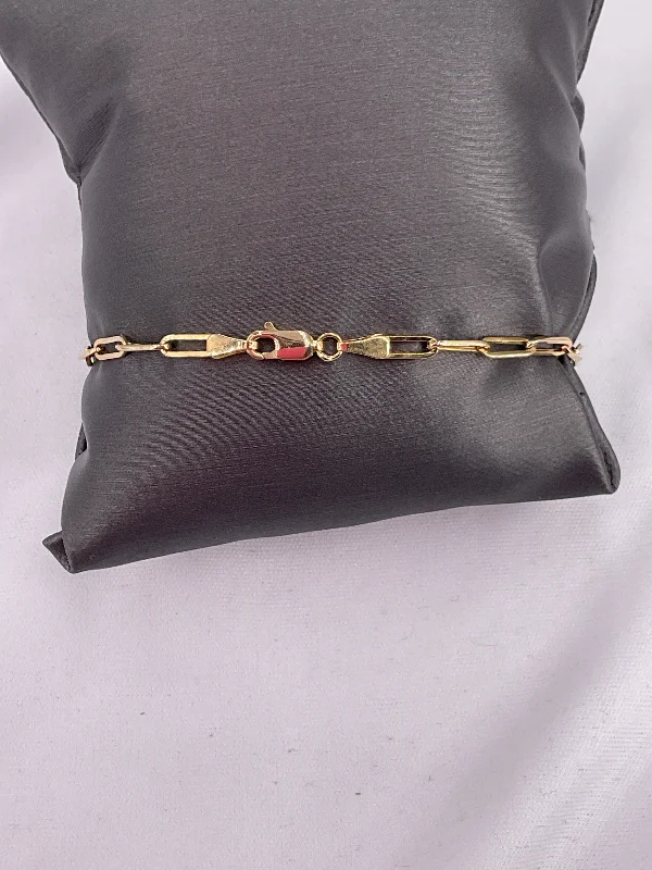 Ladies retro bracelet-18kt yg staple link bracelet 7.75" 3mm 2.6g