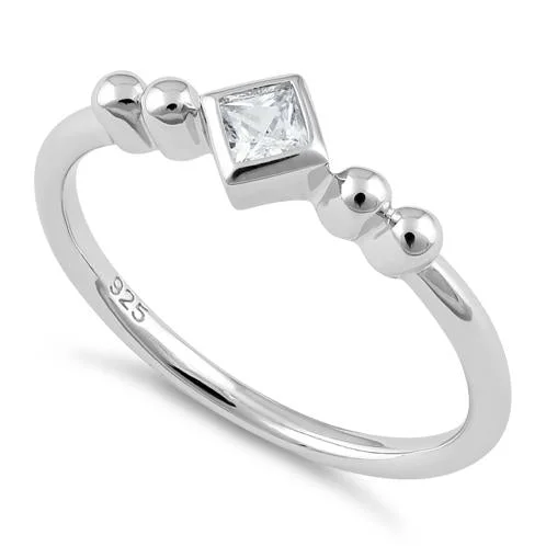 Ladies luxury engagement ring-Sterling Silver Unique Square Clear CZ Ring