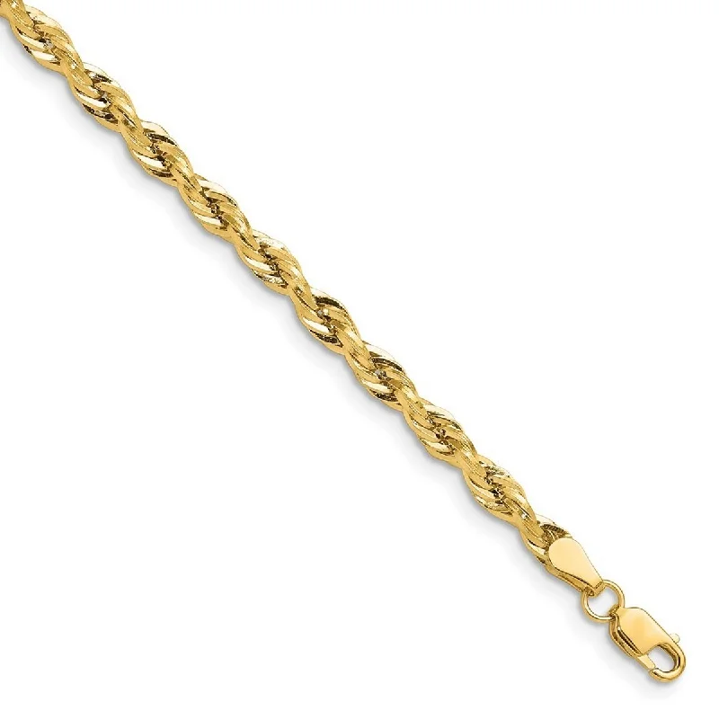 Ladies thin bracelet-Curata 14k Yellow Gold 3.5mm Semi solid Rope Chain Bracelet Options: 7" 8"