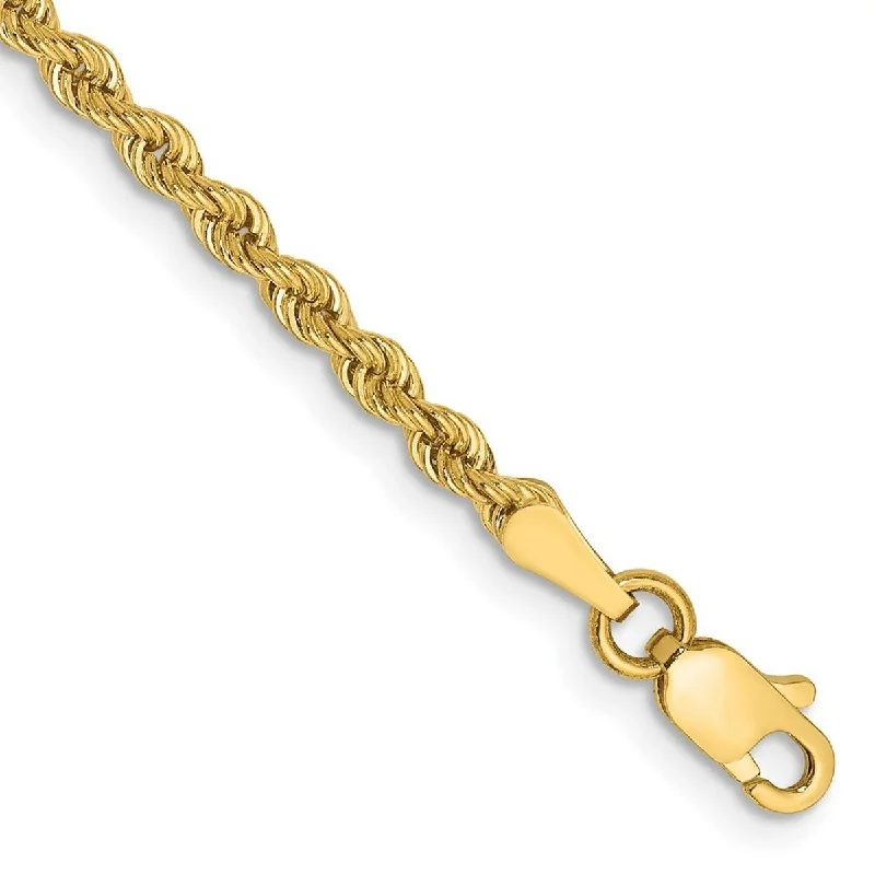 Ladies statement gold bracelet-Curata 10k Yellow Gold 2.5mm Regular Rope Chain Bracelet Options: 7" 8"