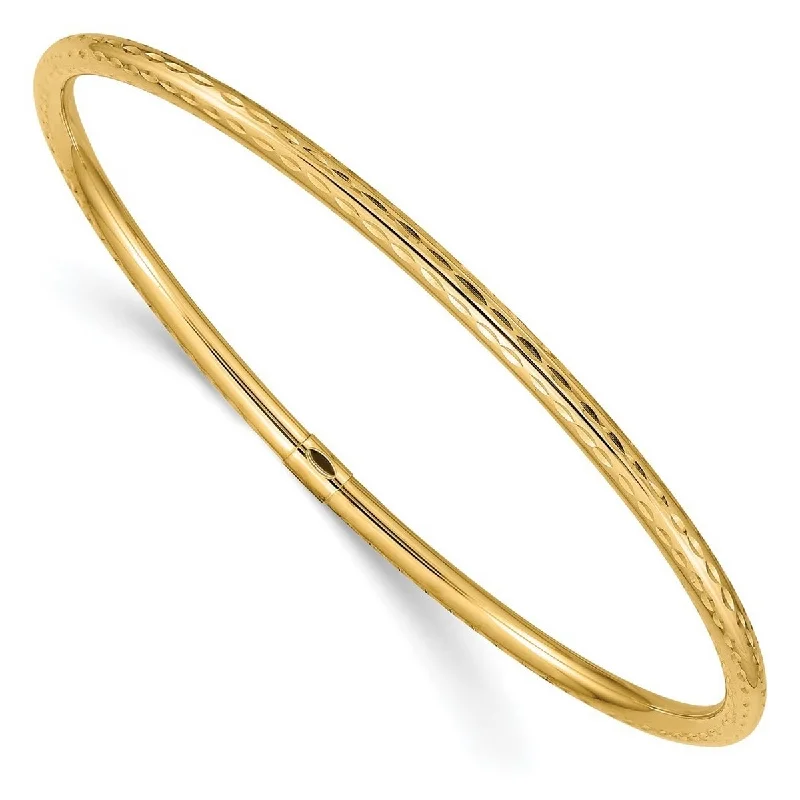 Ladies engraved bangle-Curata 10k Yellow Gold 8" 3mm Diamond Cut Tube Slip on Stackable Bangle Bracelet