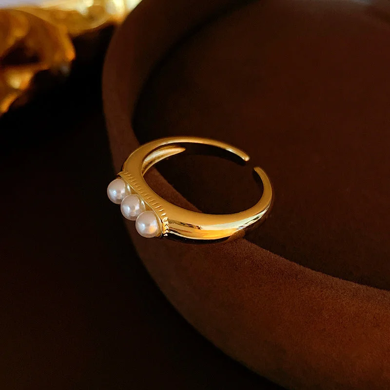 31# Real Gold Plating Open-End Pearl Ring