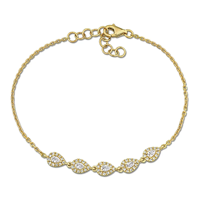 Ladies chain bracelet-Miadora 2/5ct TW Pear-Shaped and Round Cut Diamond Bracelet in 14k Yellow Gold - 7 in