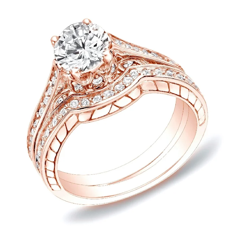 Ladies engagement ring with a twist-Auriya 14k Rose Gold 1ctw Carved Diamond Engagement Ring Set